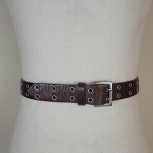 Fossil Belt Womens Medium Brown Leather Double Grommet Studded Brass Buckle